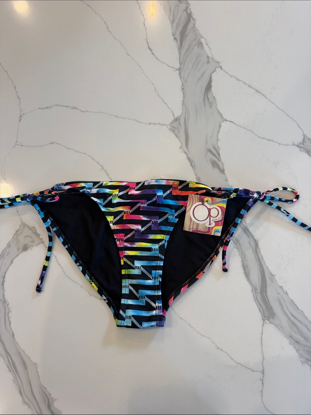 OP NWT Bikini Bottom with Neon Zigzag Pattern Size M